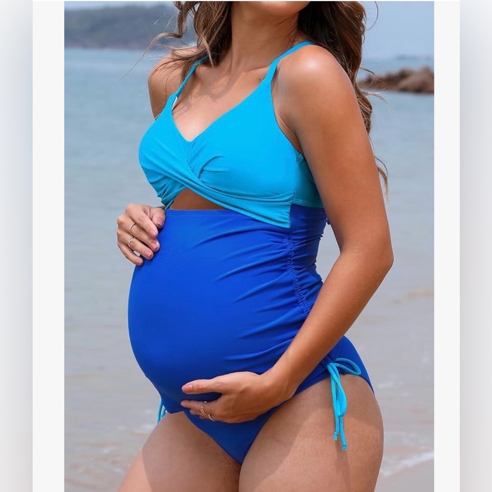 Cupshe Cupshe Blue Ruched Tankini Bikini